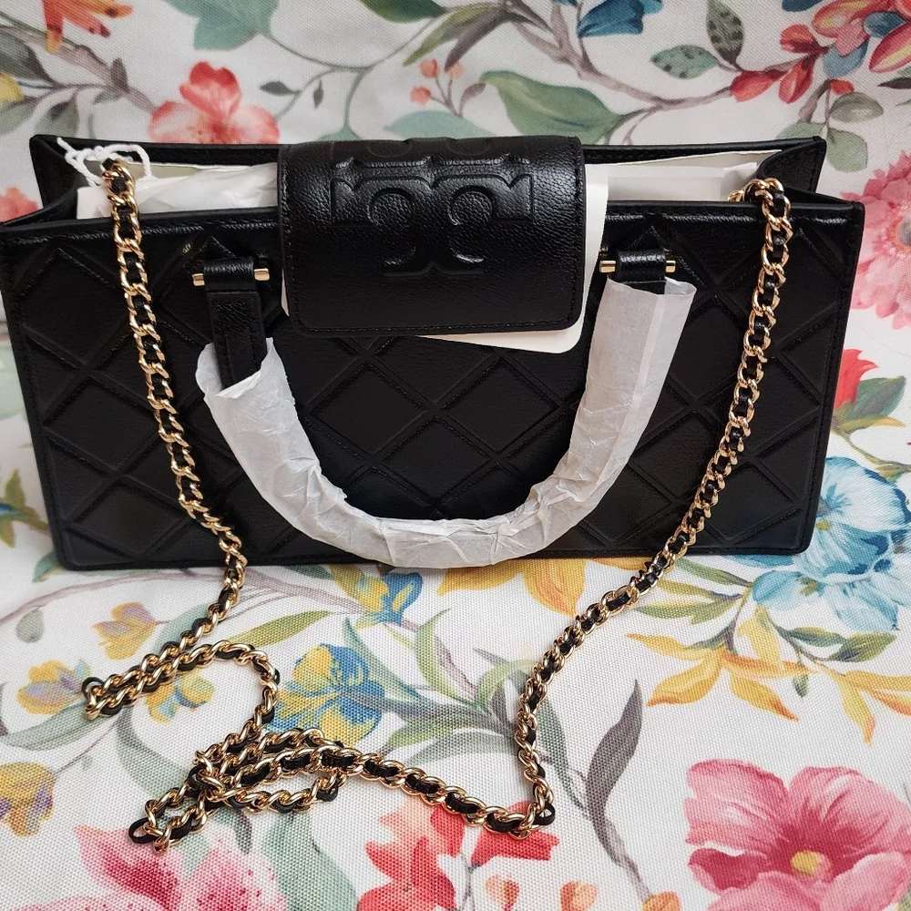Tory Burch New York Fleming East-West Satchel Leather Black Small NWT